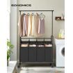 SONGMICS 4-Bag Laundry Sorter Rolling Cart with Hanging Bar Heavy-Duty Wheels Black