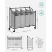SONGMICS Laundry Basket with 4 Removable Laundry Bin on Wheels Gray