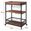 EKKIO 3 Tiers Kitchen Serving Wine Cart Trolley with Wine Rack (Walnut)