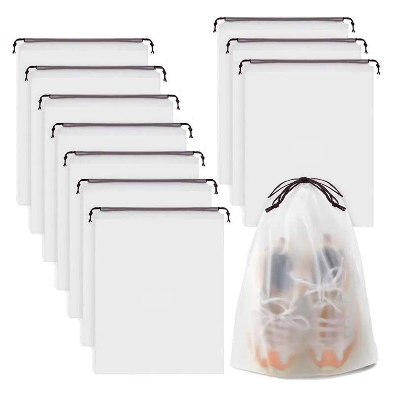 10PCS Portable Shoe Storage Drawstring Eco Storage Bag for Sundries Travel Makeup Bag Transparent Plastic Storage Bag