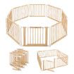 Kidbot Baby Playpen Gate 8 Panel Kids Pet Dog Wooden Safety Fence Activity Centre Play Yard Pen Foldable Travel Guard