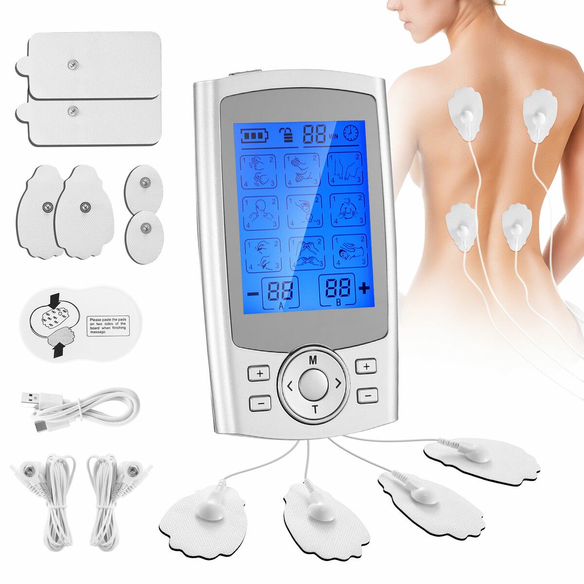 TENS EMS Muscle Stimulator Electric Rechargeable Massager Machine Portable Neck Back Knee Nerve Massage Unit Device 36 Modes