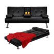 Sofa Bed Couch Lounge Futon Mattress 3 Seater Leather Recliner with Cup Holders Armchair Daybed Folding Guest Beds Black