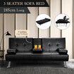 Sofa Bed Couch Lounge Futon Mattress 3 Seater Leather Recliner with Cup Holders Armchair Daybed Folding Guest Beds Black