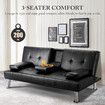 Sofa Bed Couch Lounge Futon Mattress 3 Seater Leather Recliner with Cup Holders Armchair Daybed Folding Guest Beds Black