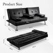 Sofa Bed Couch Lounge Futon Mattress 3 Seater Leather Recliner with Cup Holders Armchair Daybed Folding Guest Beds Black