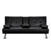 Sofa Bed Couch Lounge Futon Mattress 3 Seater Leather Recliner with Cup Holders Armchair Daybed Folding Guest Beds Black