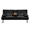 Sofa Bed Couch Lounge Futon Mattress 3 Seater Leather Recliner with Cup Holders Armchair Daybed Folding Guest Beds Black