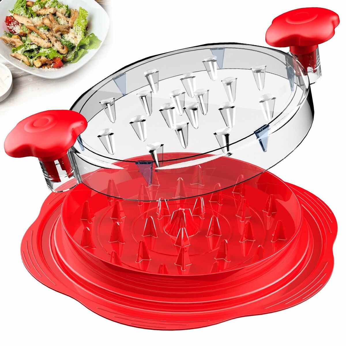 Large Meat Shredder Tool Chicken Pork Beef Twist BPA Free with Ergonomic Handle Anti-Slip Strip Accessories Red