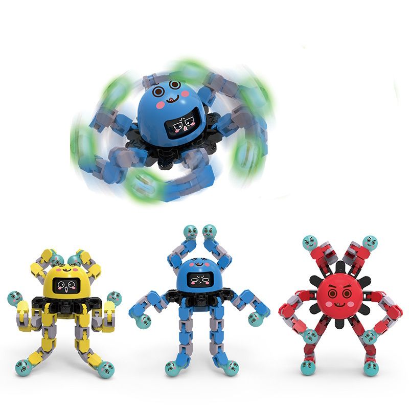 3PCS Deformation Robot Mechanical Octo-pus Gyroscope Toy Luminous Toy