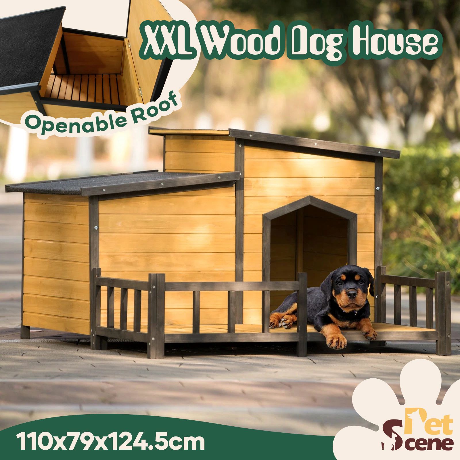 XXL Dog House Kennel Outdoor Raised Pet Enclosure Crate Indoor Exterior Home Furniture with Openable Roofs