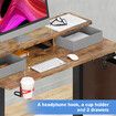 Electric Standing Desk LED Computer Sit Stand Up Table Height Adjustable RGB Light Storage Drawers Motorised Monitor Shelf