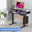 Electric Standing Desk Computer Sit Stand Up Table Height Adjustable LED RGB Light Storage Drawers Motorised Monitor Shelf Black