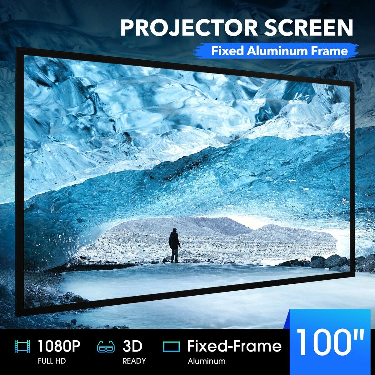 Fixed Frame Projector Screen 4K Ultra HD 16:9 Large Home Movie Cinema Theatre Projection 3D Active Ready 100 Inch Diagonal