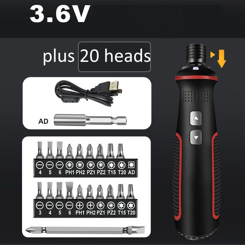 USB Rechargeable 3.6V Electric Screwdriver With LED Light Cordless Mini Power Tools Multipurpose For DIY Household 20 heads