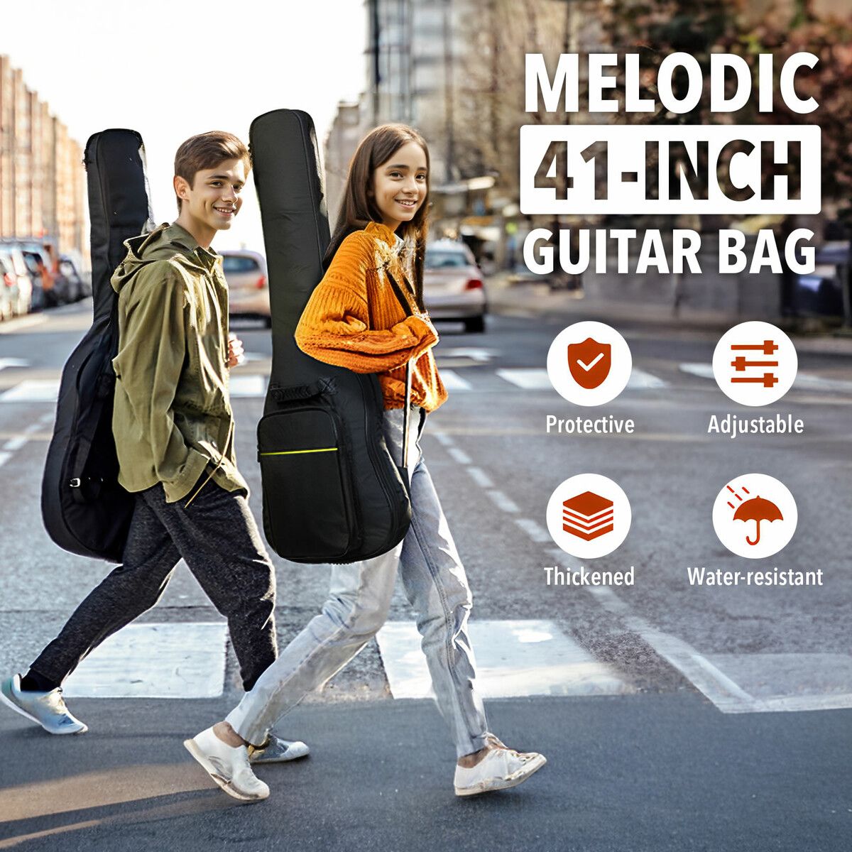 Guitar Bag Gig Case Electric Acoustic Instrument Storage Waterproof Two Pockets Adjustable Backpack Straps Handle Loops