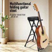 Foldable Guitar Stool Player Practice Chair Padded Seat with Rear Mounted Acoustic Electric Bass Instrument Stand Holder Hanger