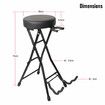 Foldable Guitar Stool Player Practice Chair Padded Seat with Rear Mounted Acoustic Electric Bass Instrument Stand Holder Hanger