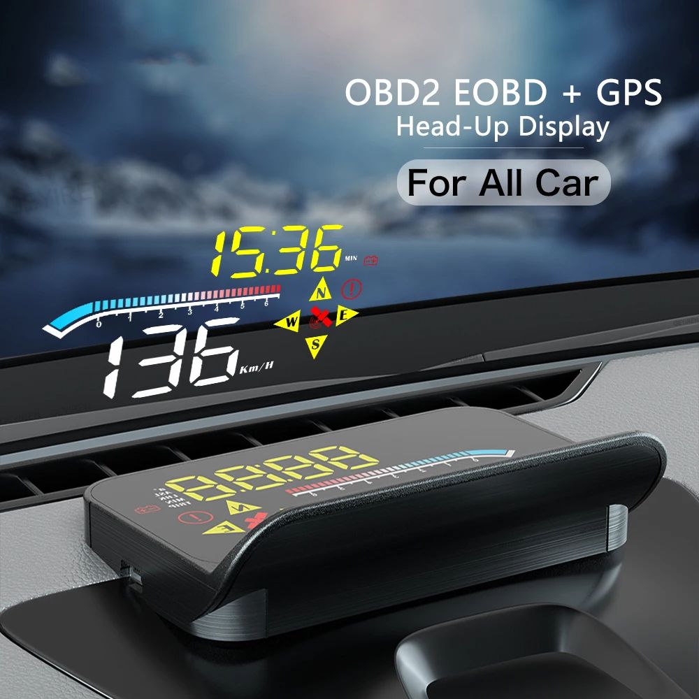 Car GPS Digital Speedometer Projector HUD Head Up Display Auto OBD2 GPS Dual System for Car Glass Security Water temp Alarm