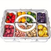 8 Grids Snack Container Food Box Fruits Tray Platter Divided Serving Tray with Lid and Handle Travel Organizer Portable for Candy,Nuts,Chip