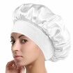 Solid Color Shower Cap for Women Satin Wide-Brimmed Bath Cap Reusable Shower Cap for All Hair Lengths (White)