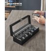 SONGMICS Watch Box for 6 Watches with Glass Lid and Removable Watch Pillows Black Synthetic Leather Grey Lining JWB06BK