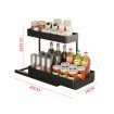 GOMINIMO 2 Packs 2-Tier Under Sink Organizer Shelf with 8 Hanging Hooks and 2 Cup Holders (Black) GO-USO-102-NE