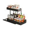 GOMINIMO 2 Packs 2-Tier Under Sink Organizer Shelf with 8 Hanging Hooks and 2 Cup Holders (Black) GO-USO-102-NE