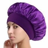 Solid Color Shower Cap for Women Satin Wide-Brimmed Bath Cap Reusable Shower Cap for All Hair Lengths (Purple)