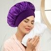 Solid Color Shower Cap for Women Satin Wide-Brimmed Bath Cap Reusable Shower Cap for All Hair Lengths (Purple)