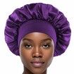 Solid Color Shower Cap for Women Satin Wide-Brimmed Bath Cap Reusable Shower Cap for All Hair Lengths (Purple)