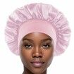 Solid Color Shower Cap for Women Satin Wide-Brimmed Bath Cap Reusable Shower Cap for All Hair Lengths (Pink)