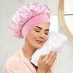 Solid Color Shower Cap for Women Satin Wide-Brimmed Bath Cap Reusable Shower Cap for All Hair Lengths (Pink)