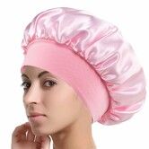 Solid Color Shower Cap for Women Satin Wide-Brimmed Bath Cap Reusable Shower Cap for All Hair Lengths (Pink)