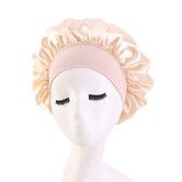 Solid Color Shower Cap for Women Satin Wide-Brimmed Bath Cap Reusable Shower Cap for All Hair Lengths (Khaki)