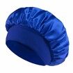 Solid Color Shower Cap for Women Satin Wide-Brimmed Bath Cap Reusable Shower Cap for All Hair Lengths (Blue)