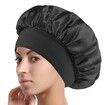 Solid Color Shower Cap for Women Satin Wide-Brimmed Bath Cap Reusable Shower Cap for All Hair Lengths (Black)