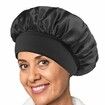 Solid Color Shower Cap for Women Satin Wide-Brimmed Bath Cap Reusable Shower Cap for All Hair Lengths (Black)