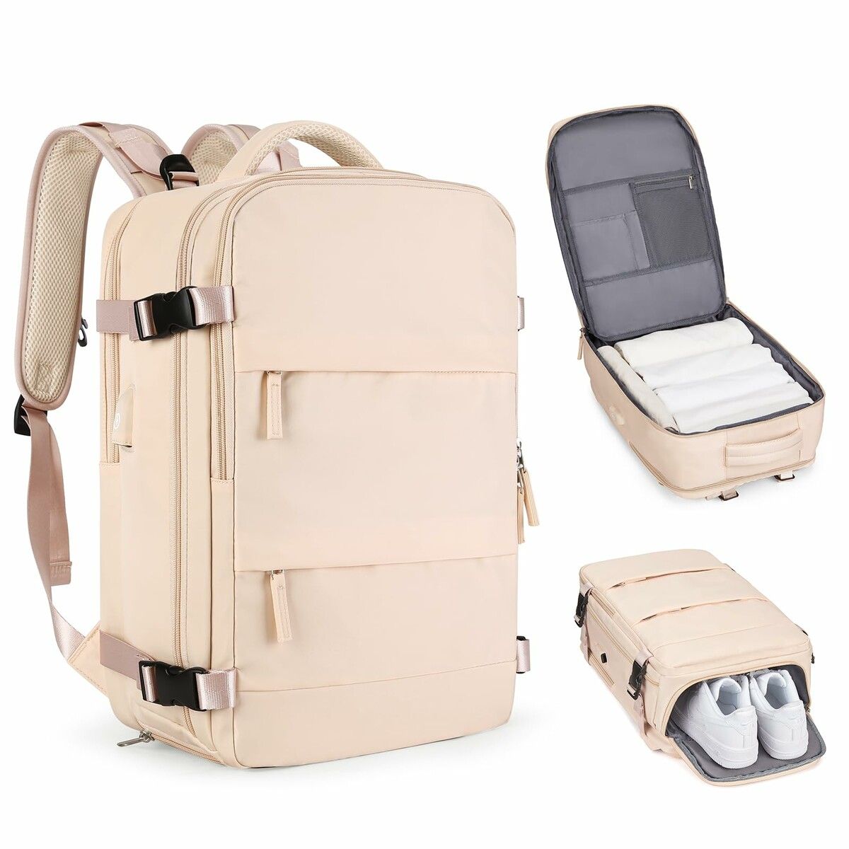 Travel Backpack with Shoe Compartment for Women Men  Waterproof Sports Luggage Computer Backpack Casual Daypack(Beige)