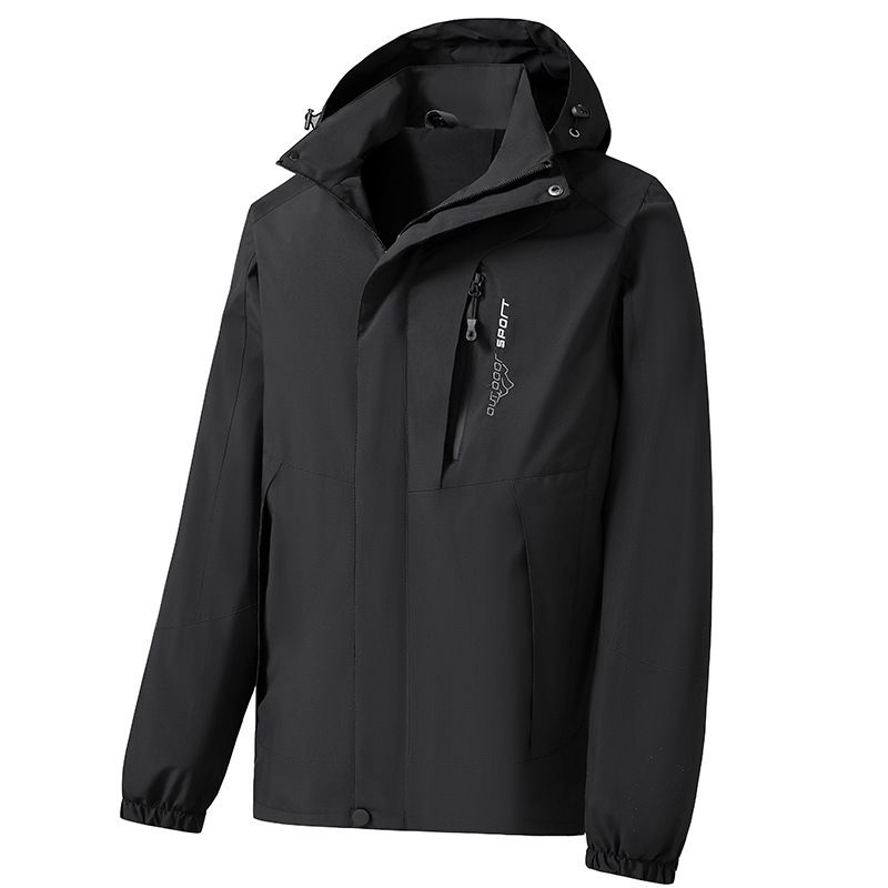 Men Block Hooded Outdoor Single Layer Sport Windbreaker Jacket Color Black Size 3XL