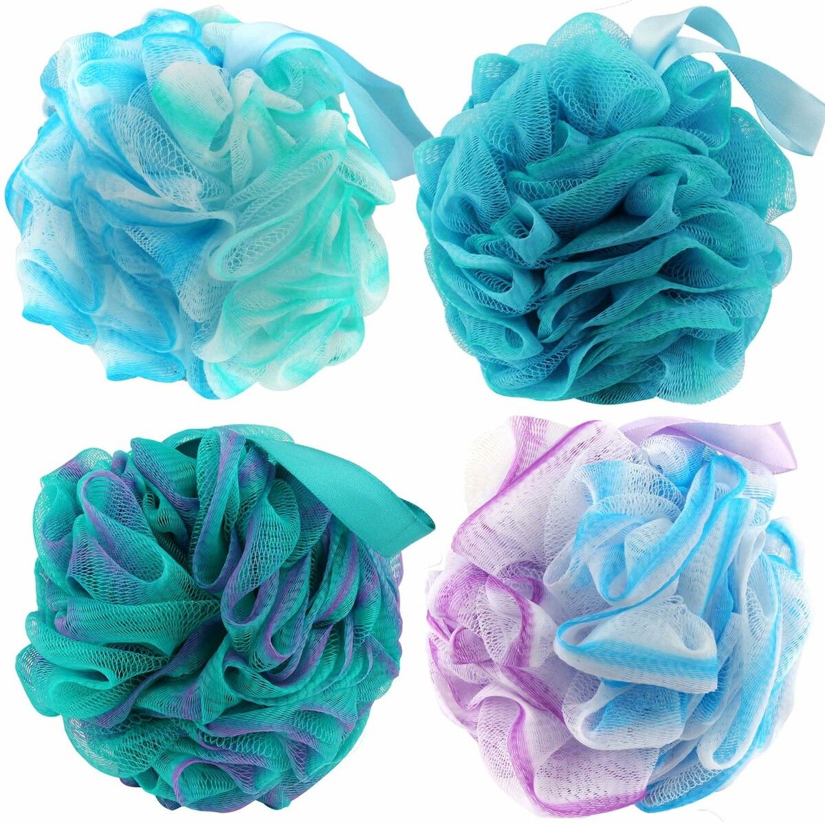 Bath Sponges Loofahs 70 Grams Large Size,4 Pack Shower Sponge Exfoliating Cleaning Bath Loofa Body Scrubber Balls for Women Men Children Washing