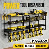 Power Tool Organiser 4 Tier Garage Shelving Unit Wall Mounted Metal Storage Rack Shelves Warehouse Drill Wrench Holder Hanger