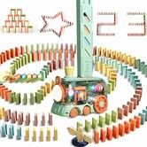 Auto Dominoes Train Set 200PCS Automatic Colourful Lighting Sound Creative Dominos Fun Game Play Toy for Kids Age 3-8 Green