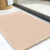 Chenille Bath Mat-Rubber Backing Bathroom Rugs Non Slip-Quick Dry Bath Mats for Bathroom Floor- Rugs Fit Under Door(Beige-50*80CM)