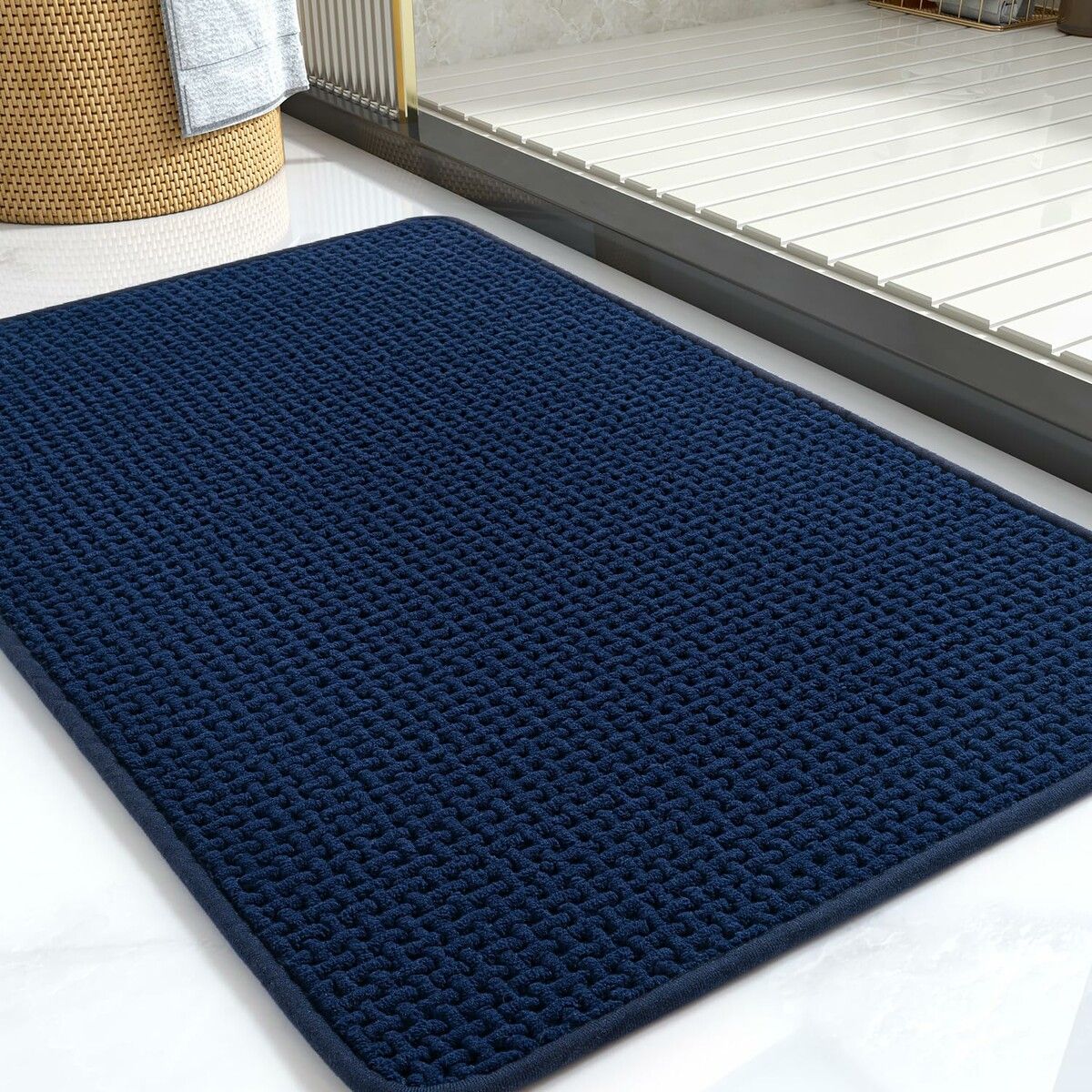 Chenille Bath Mat-Rubber Backing Bathroom Rugs Non Slip-Quick Dry Bath Mats for Bathroom Floor- Rugs Fit Under Door(Blue-50*80CM)