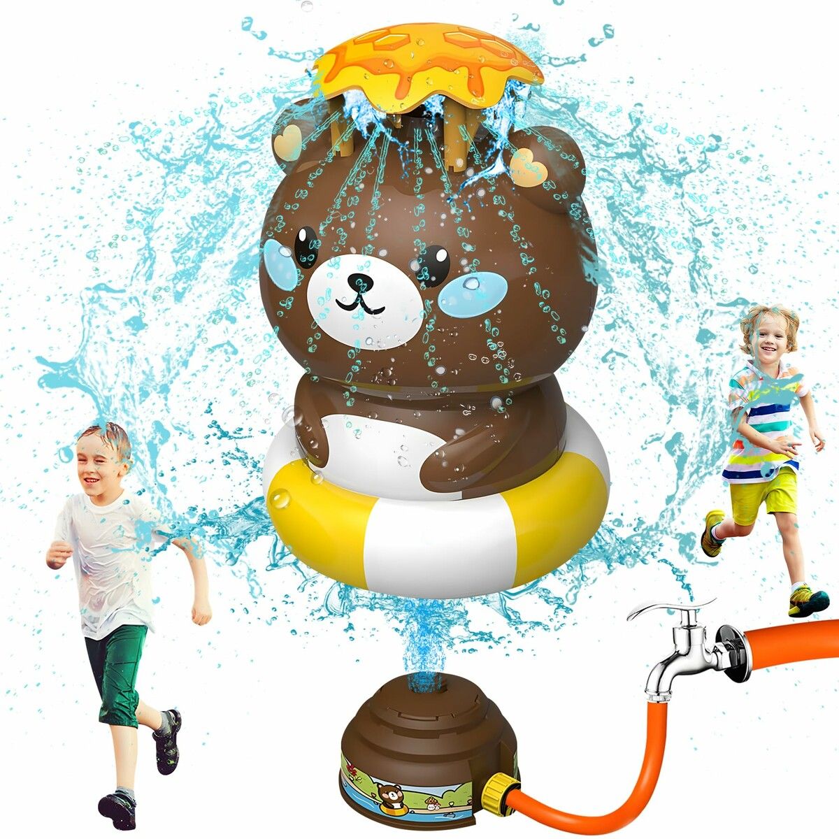 Flying Animal Sprinklers for Kids Water Toys Attaches to Garden Hose Splashing Fun Toys for Age 3+ Child Boys Girls Holiday Birthday Gift Bear