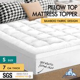 STARRY EUCALYPT Mattress Topper Bamboo White Pillowtop Protector Cover Pad Single 7cm