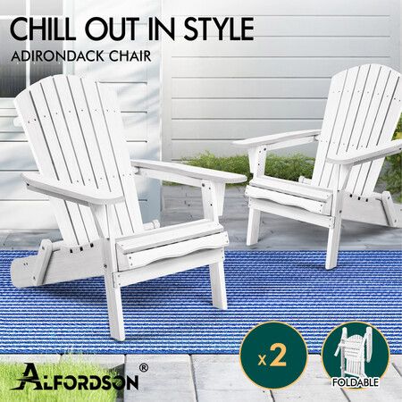 ALFORDSON 2x Outdoor Chairs Wooden Adirondack Patio Furniture Beach Garden White