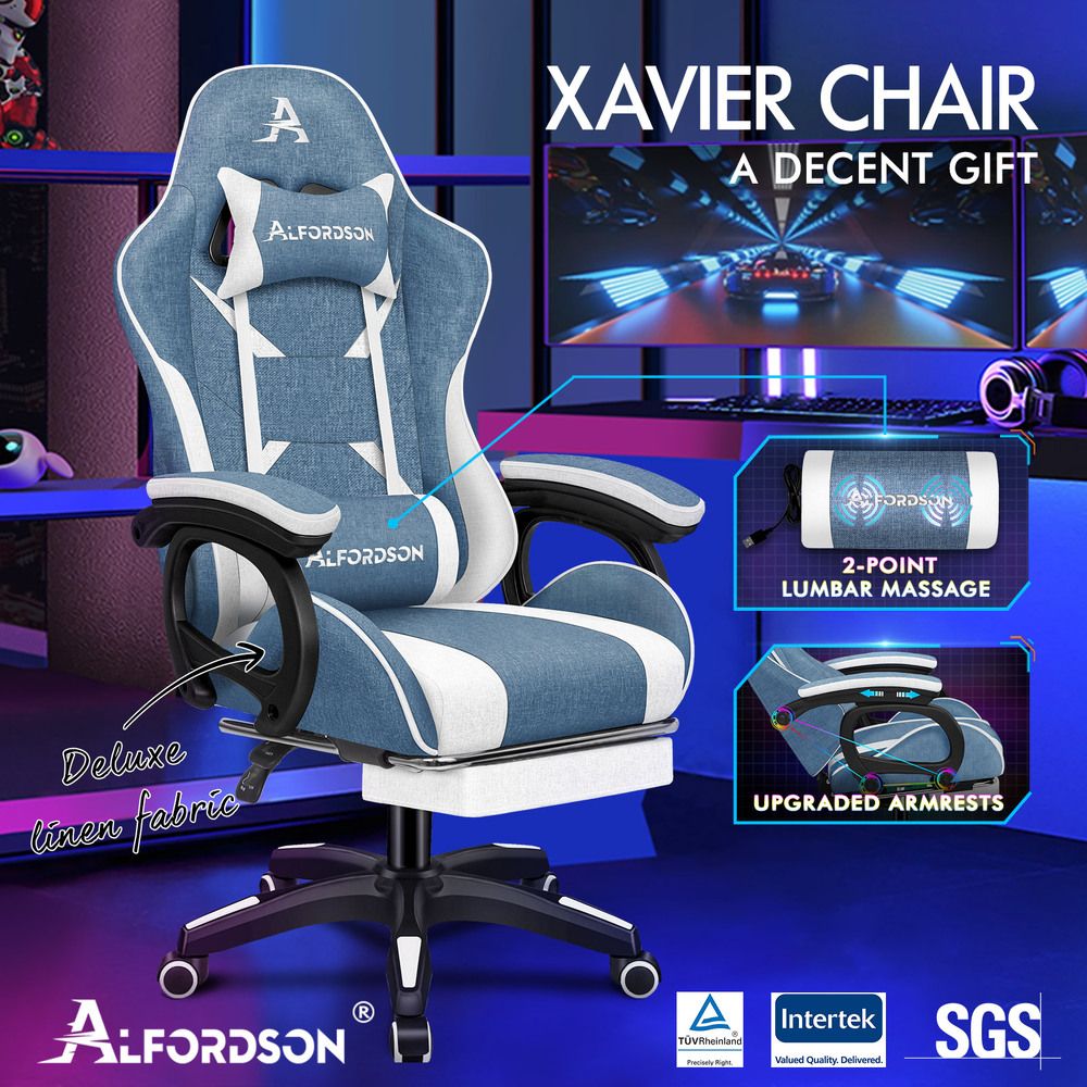 ALFORDSON Gaming Chair Office 2-Point Massage Lumbar Pillow Fabric