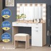 ALFORDSON Dressing Table Stool Set Makeup Mirror Desk 12 LED Bulbs Oak